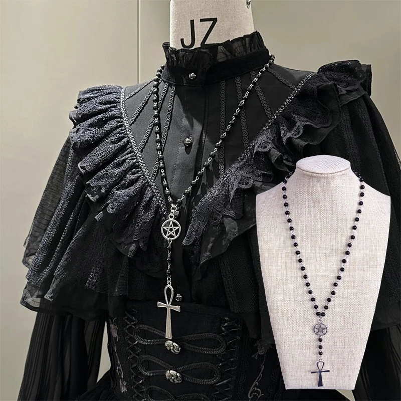 Ожерелье с четками Анк и пентаграммой платье Лолиты реквизит для косплея черные
