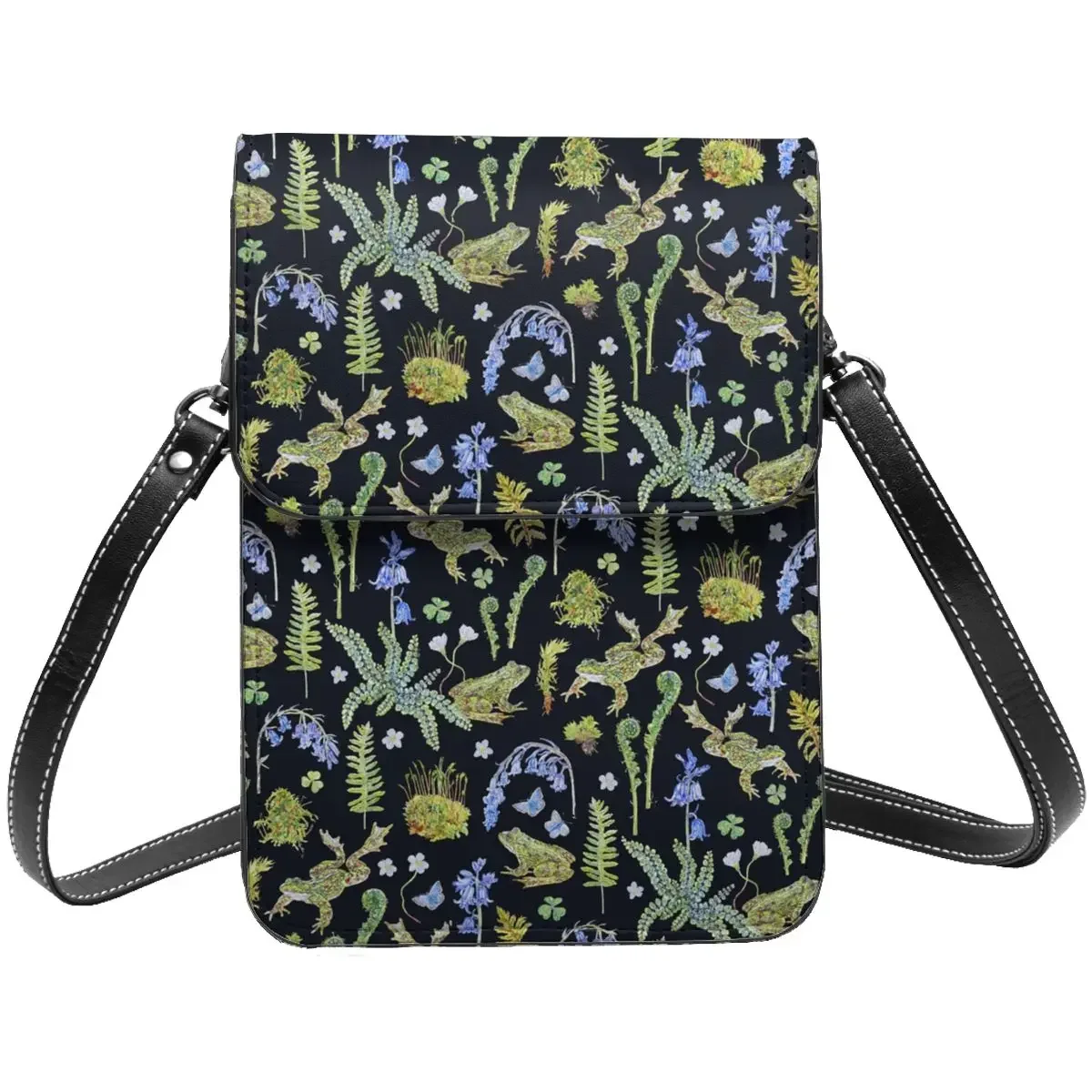 

Frolicking Frogs And Ferns Shoulder Bag Bluebell Clover Leaf Plant Shopping Leather Mobile Phone Bag Woman Gift Retro Bags