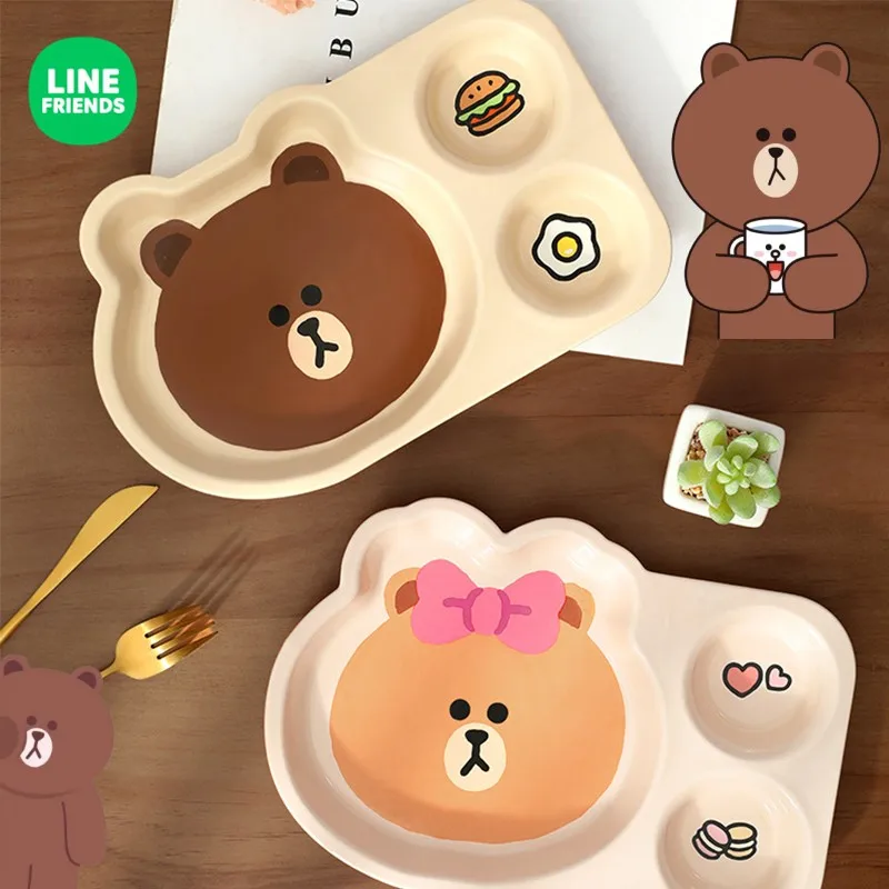 

Line Friends Anime Brown Choco Cartoon Ceramic Tableware Creative Kawaii Child Divider Plate Fat-Reducing Breakfast Plate Gift