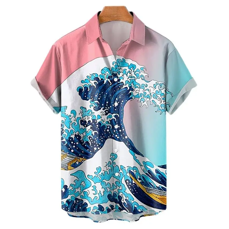 

Classical Wave Print Summer Children's Shirts Casual Boy Girls Short Sleeve Trend Single-Breasted Blouses Cute Kids Lapel Shirts