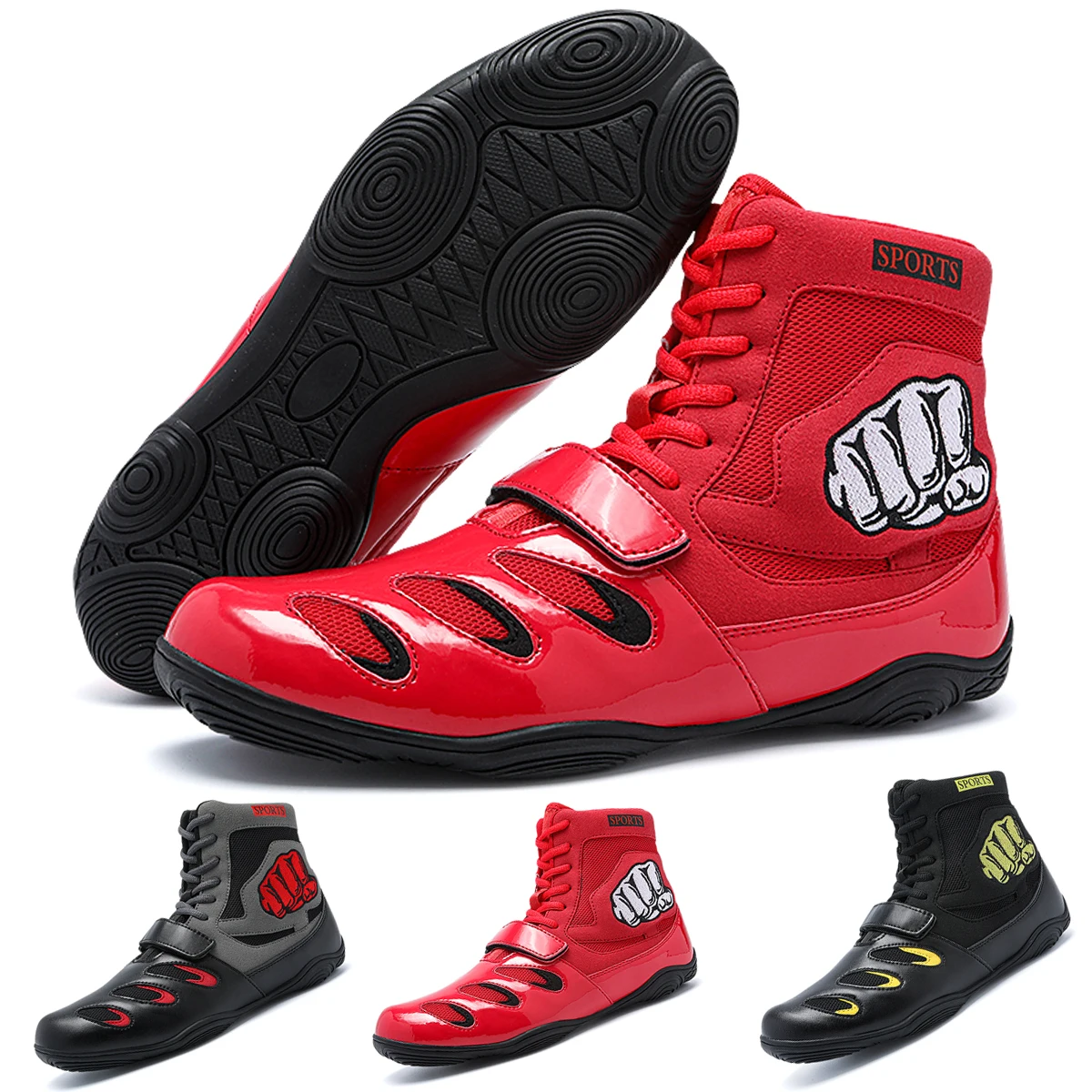 Профессиональные Мужские Боксерские Ботинки Из Микрофибры Дышащие Борцовские