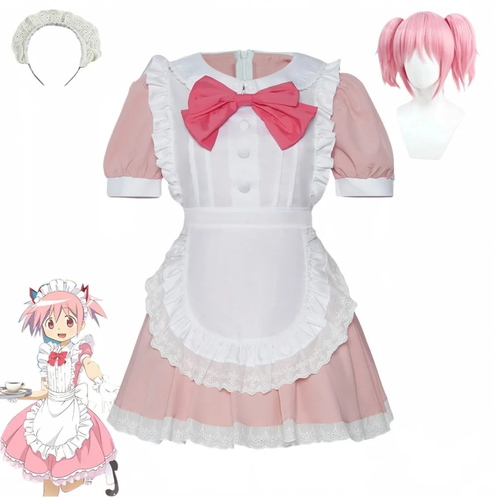 Puella Magi Madoka Magica Косплей Канаме Мадока Костюм Парик Прекрасная Униформа Горничной