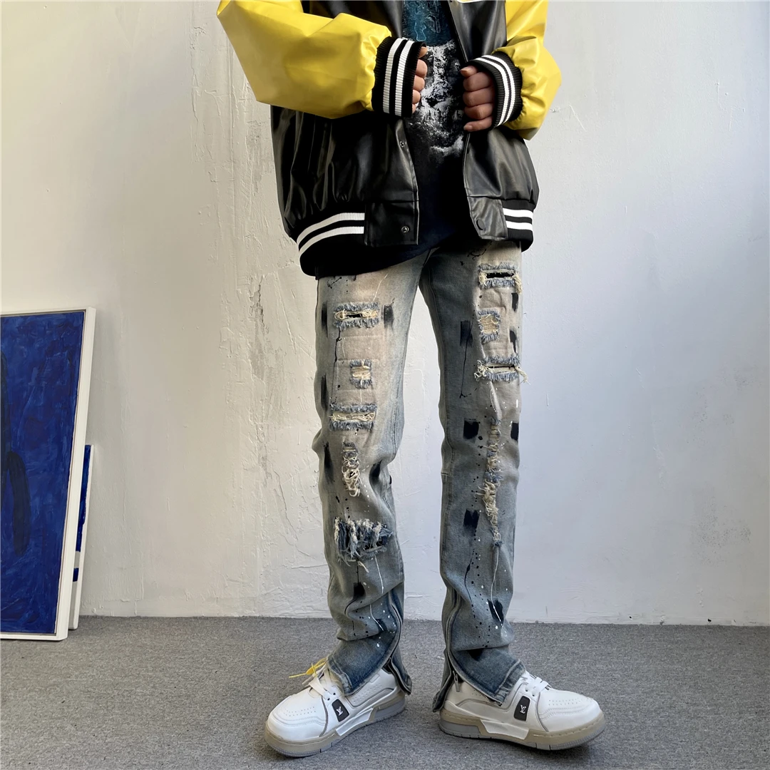 Men Clothing Korean Fashion Clothing Men JeansEuropean and AmericanHigh Street Styley2kStreet StyleStreetwearLuxury Jeans Casual