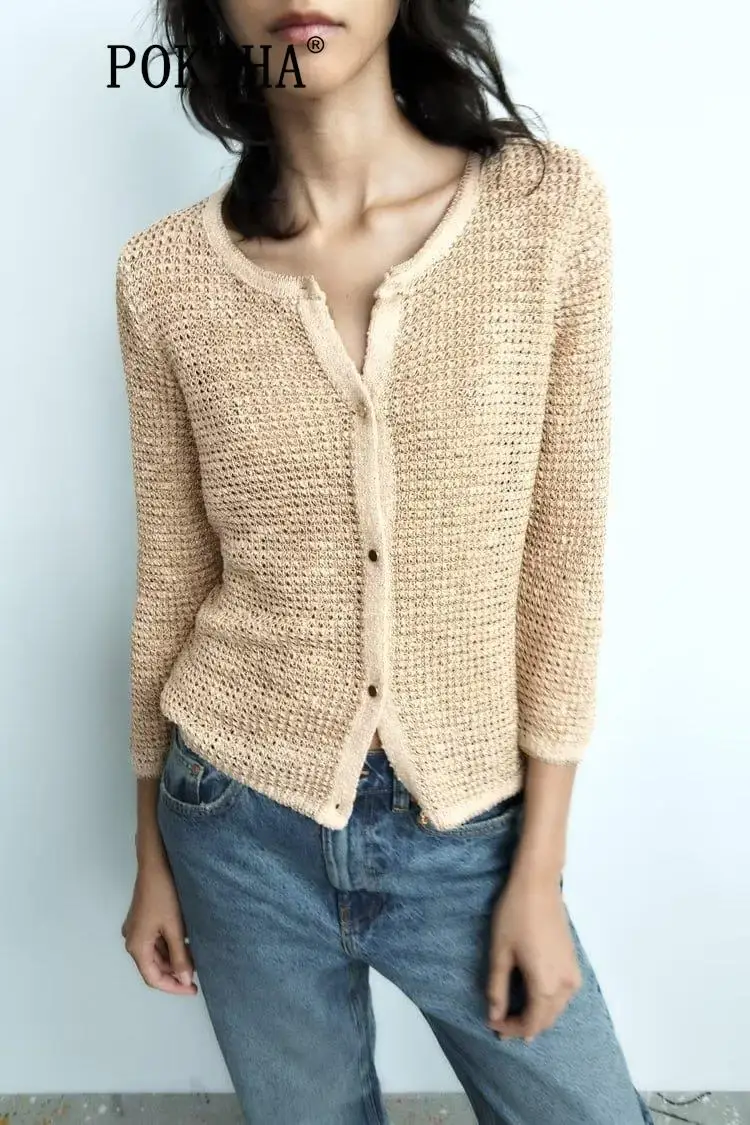 

Pokiha Fashion Women Single Breasted Metal Thread Knitting Sweater Cardigan Female Outerwear Chic Tops