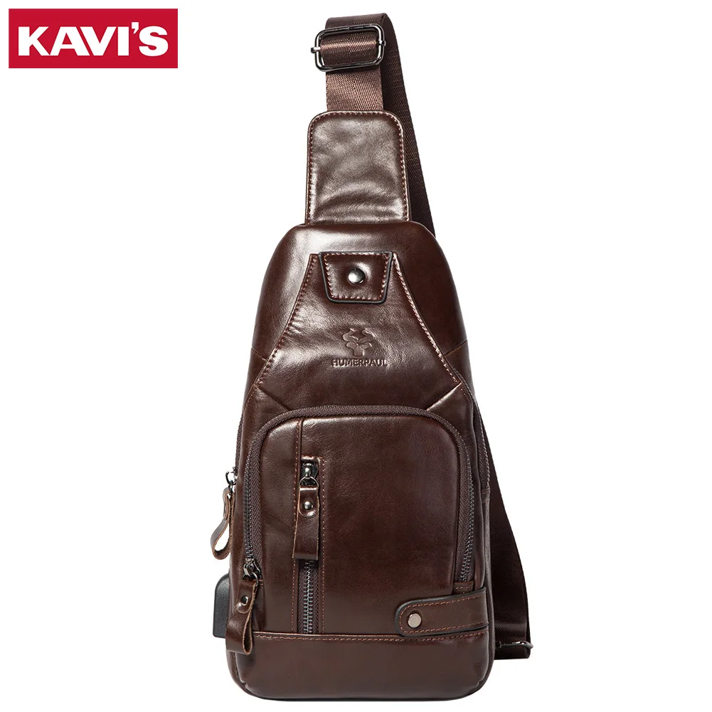 Мужская сумка через плечо KAVIS из 100% натуральной кожи модная вместительная с