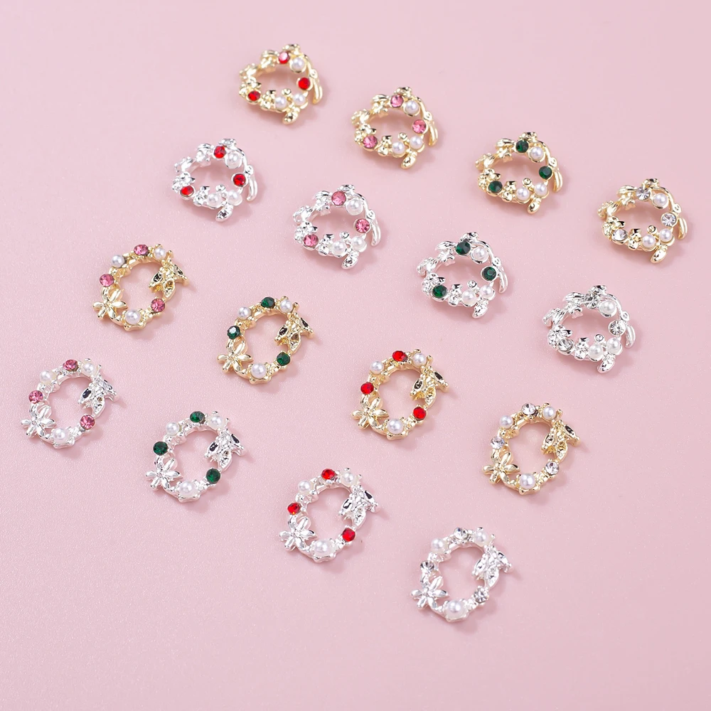 10 шт. Рождественская гирлянда шармы для ногтей с бантом 3D листья из сплава