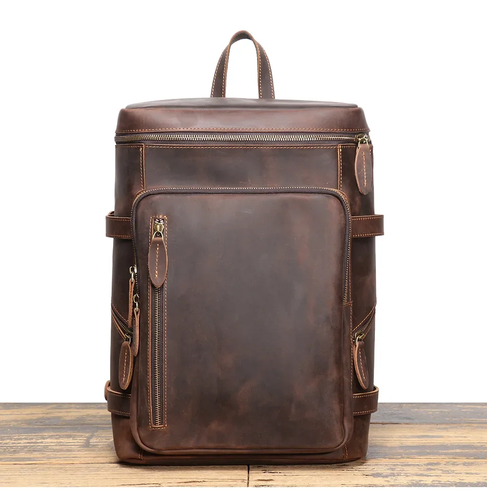 Винтажный кожаный рюкзак Crazy Horse для мужчин с сумкой ноутбука большой емкости