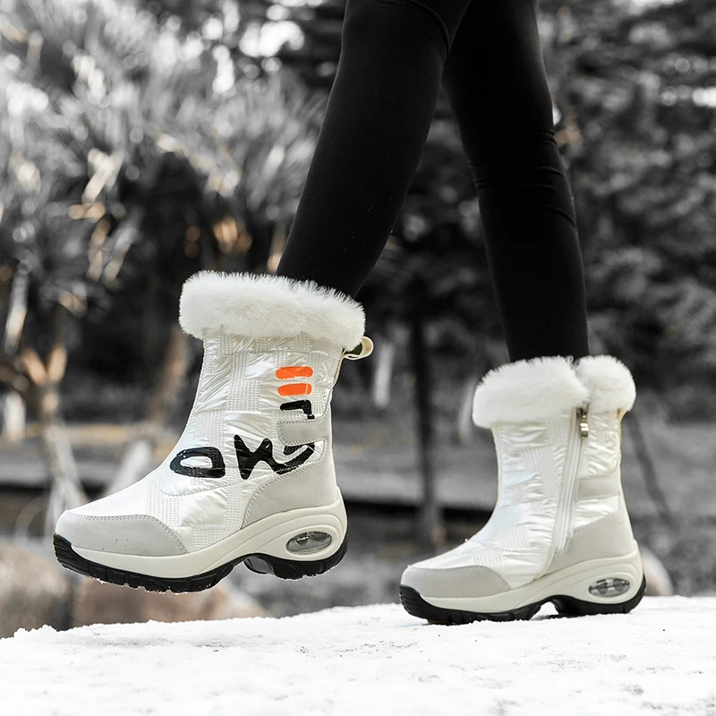 Winter Ladies Ankle Boots Waterproof Warm Snow Boots Black Comfortable Outdoor Wedge Heel  Cushion Casual Sneakers Shoes