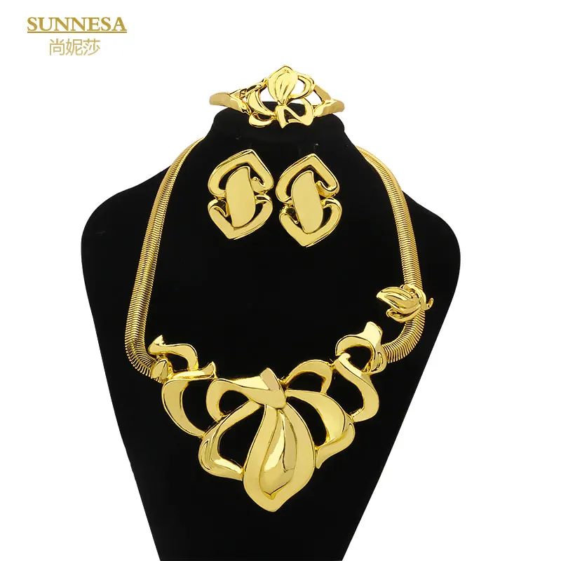 

Luxury Dubai Jewelry Set for Women Wedding 18K Gold Plated Ring Link Large Pendant Necklace Earrings Sets African Big Jewellery
