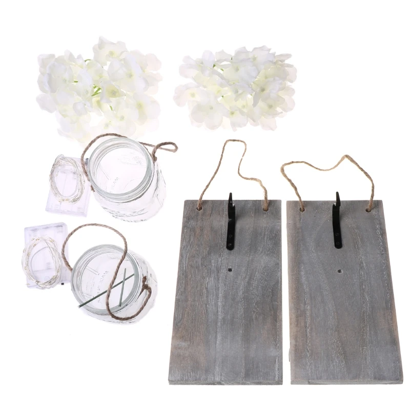 

Transparent Glass Jar Flowers Hanging Wood Board Wall Light Rustic Home Decor