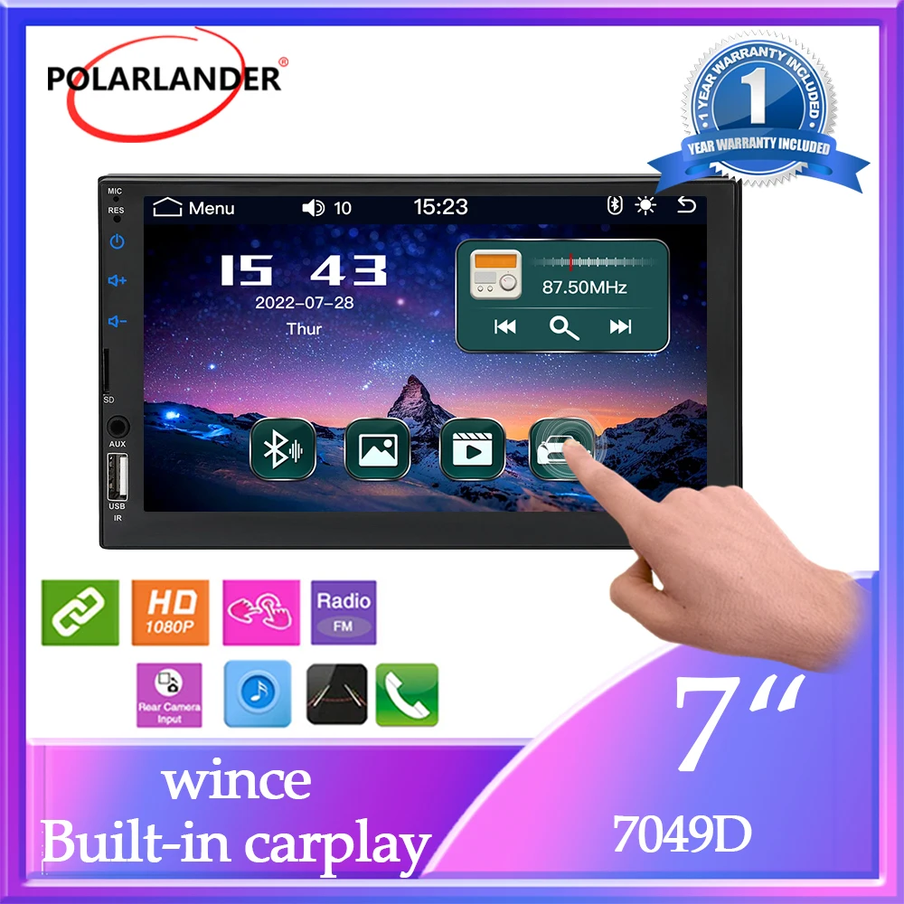 

Мультимедийный mp5-плеер, 7-дюймовый автомобильный стерео радиоприемник с сенсорным экраном CARPLAY/Android Авто MirrorLink FM/USB/AUX/TF камера заднего вида