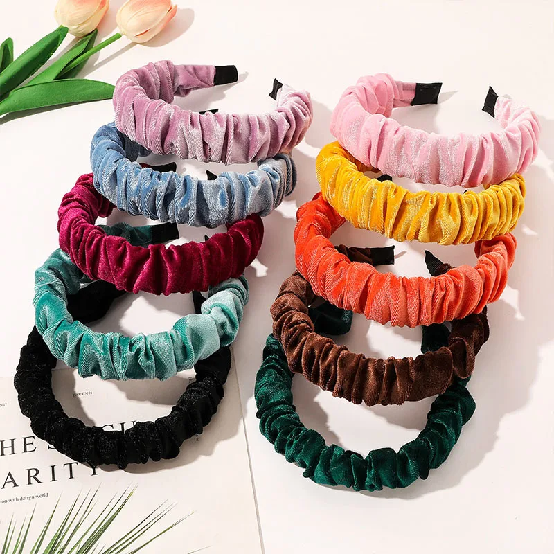 

Fashion Flannel Folds Hair Bands For Women Elegant Color Solid Headband Girl Hair Hoop Hair Accessories Bezel Hairbands Headwear