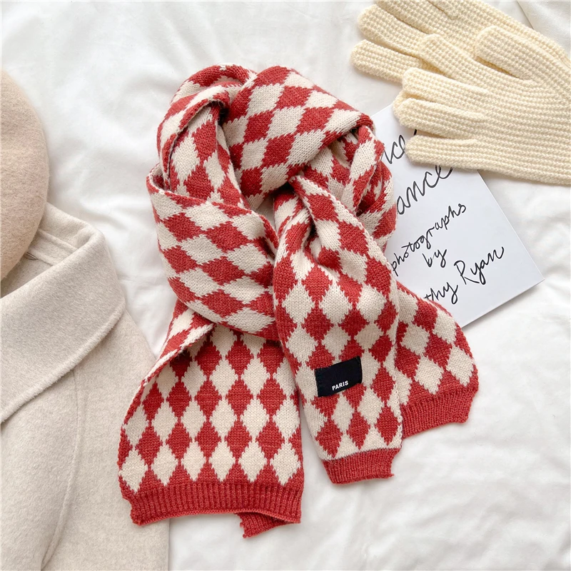 

New Design Warm Knitted Scarf Women Winter Korean Style Woolen Yarn Skinny Neckerchief Bandana Bufanda Foulard Muffler 2022