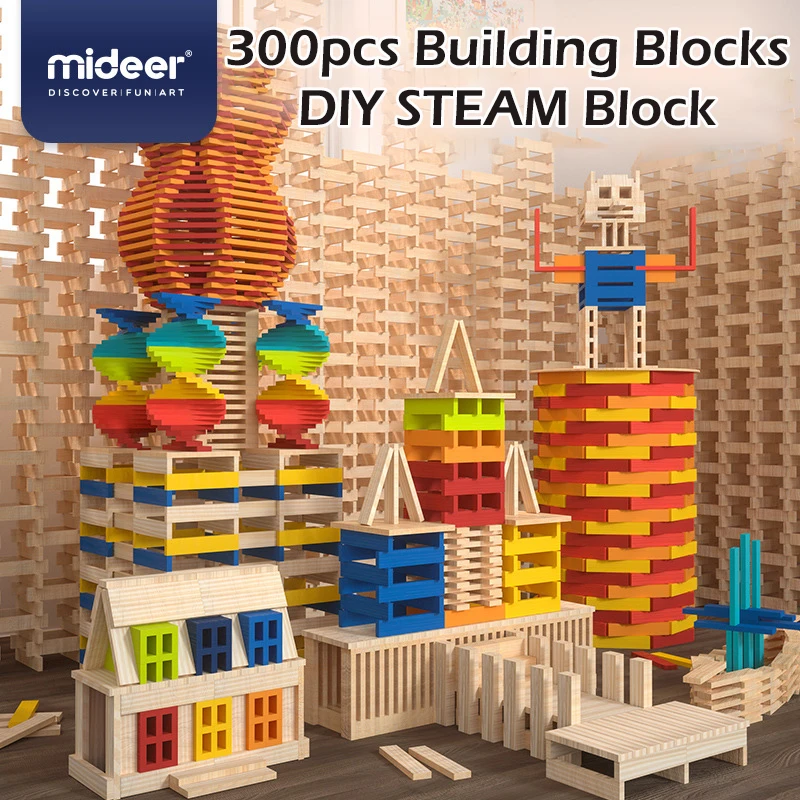 

Mideer 300 шт. строительные блоки, игрушки, деревянные игрушки Монтессори, «сделай сам», паровой блок, креативные блоки, Детские Игрушки для ранн...