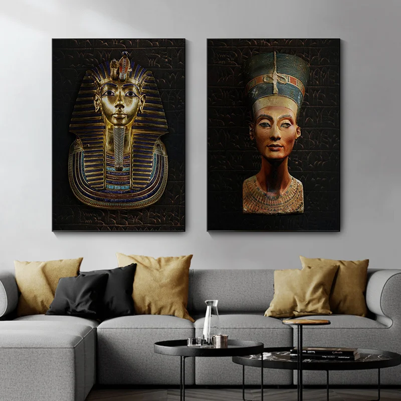 

Ancient Civilization Sphinx and Egyptian Pharaoh Art Mural Canvas Poster Aesthetic Decorative Painting Home Decor Living Room