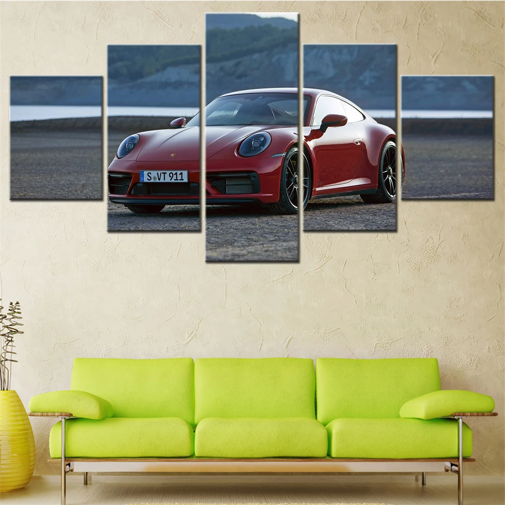 

5 Piece 2022 Porsche 911 Carrera GTS Wall Art Canvas Painting Print Poster Picture for Living Room Home Decoration Poster Mural