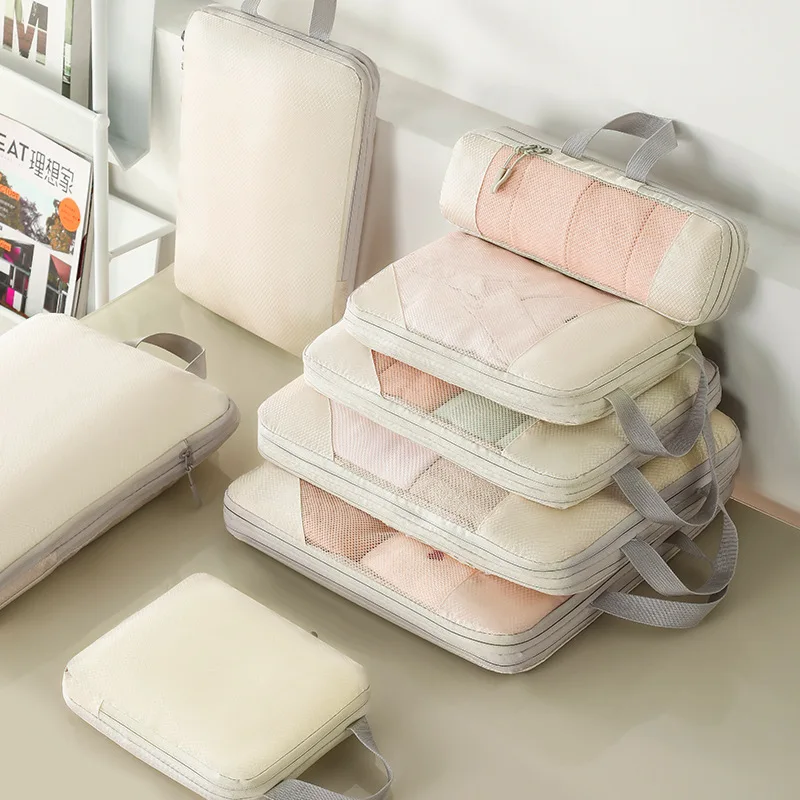 7PCS Travel Storage Bag Compressible Packing Cubes Nylon Portable With Handbag Luggage Organizer Foldable Waterproof Travel Suit