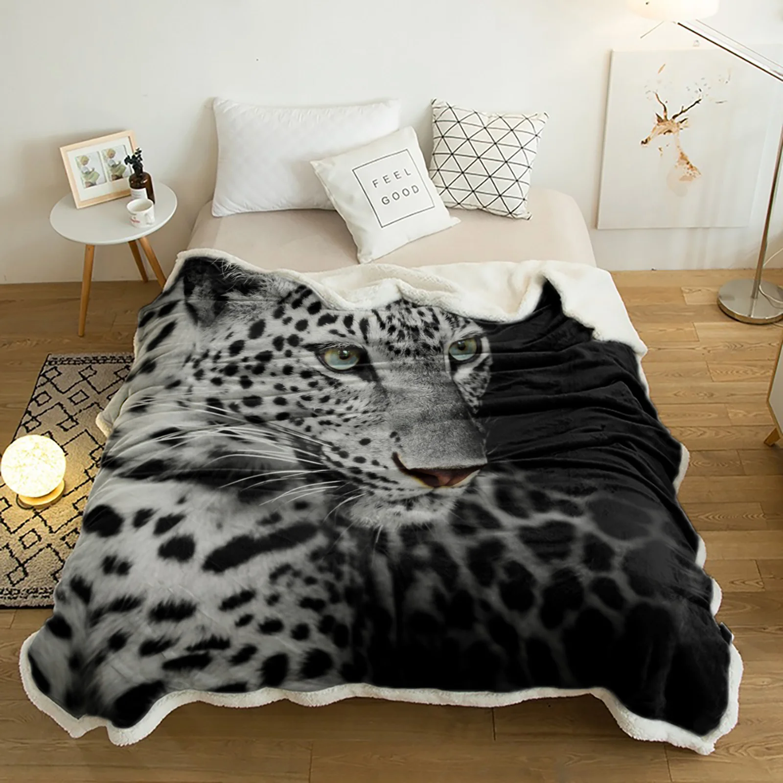 

Черное плюшевое одеяло в виде африканских животных с леопардовым принтом, шерпа, флисовое покрывало, покрывало для дивана, постельное белье...