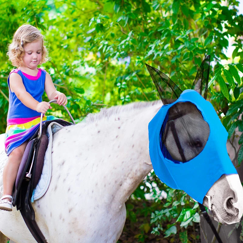 Многоцветные маски для лошадей, противолетающие дышащие тянущиеся вязаные сетчатые противомоскитные маски для верховой езды, оборудование для конного спорта, Новинка