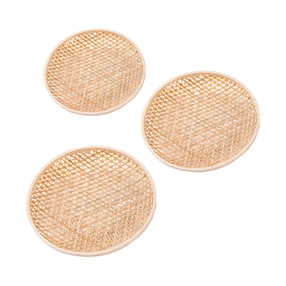 

3pcs Handwoven Coffee Trays Drying Basket Basket Tray Fruit Serving Basket Decorative Wall Baskets Rattan Serving Tray