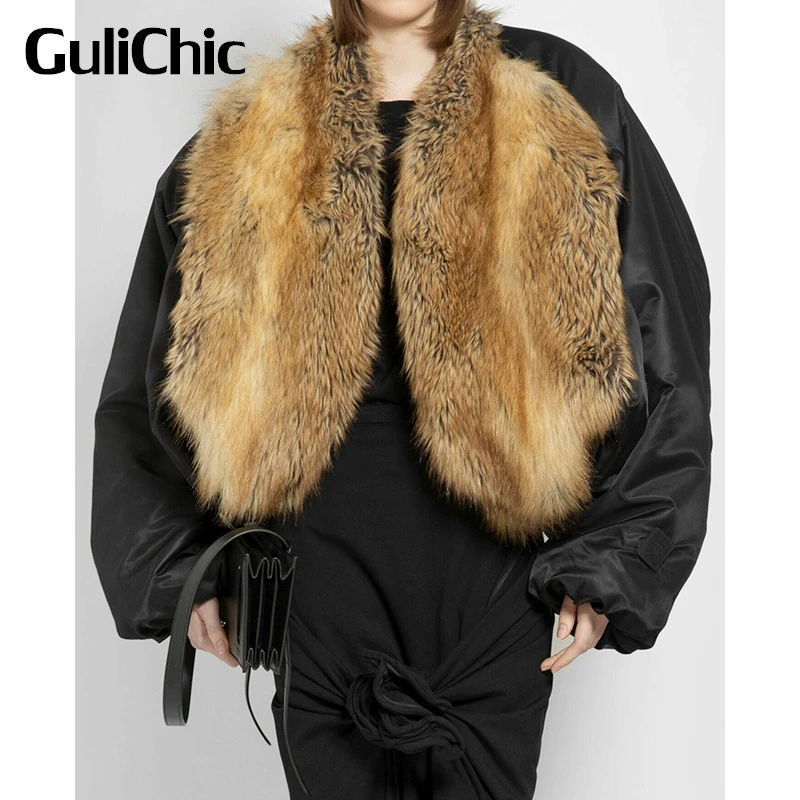 

9.18 GuliChic Women Elegant Luxury Long Sleeve Keep Warm Spliced Casual Faux Fur Coat Jacket