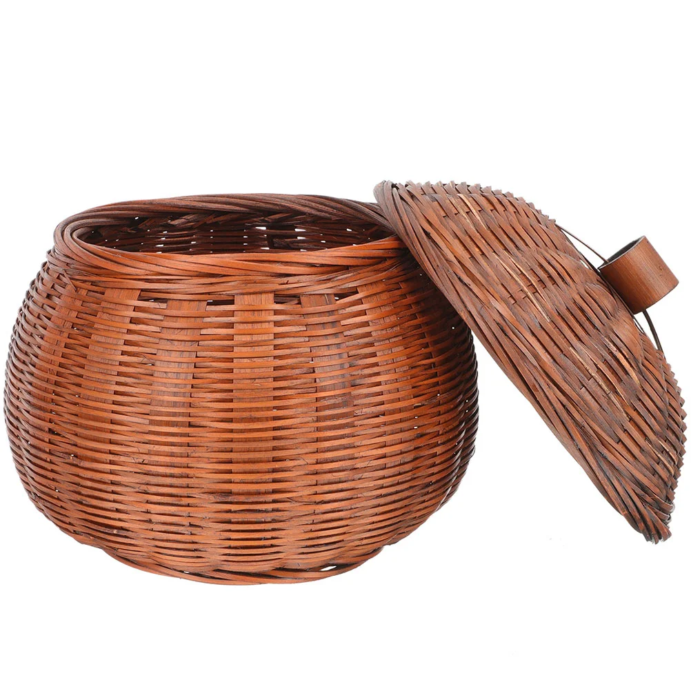 

Basket Egg Storage Pumpkin Rattan Lidwoven Wicker Fruit Bowldecorative Basketsholder Picnic Bread Retro Gathering Tray Garlic