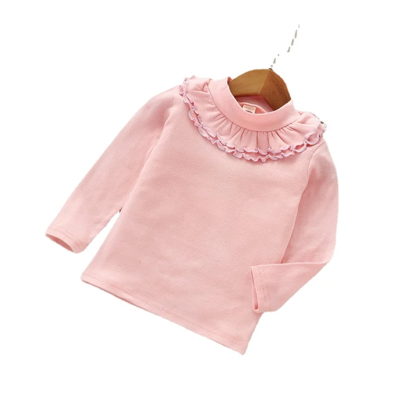 

Girls Baby Bottoming Shirt 2022 New Solid Color Lace Round Neck Children's T-shirt Children's Bottoming Shirt Girls Top