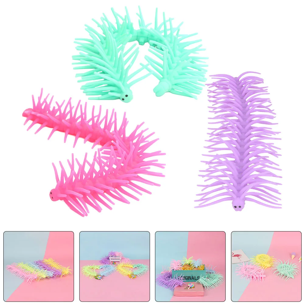 

3Pcs Simulated Millipede Centipede Decompression Elastic Toy Stress Relief Tricky Funny Stress Reduction Vent Toy Random Color
