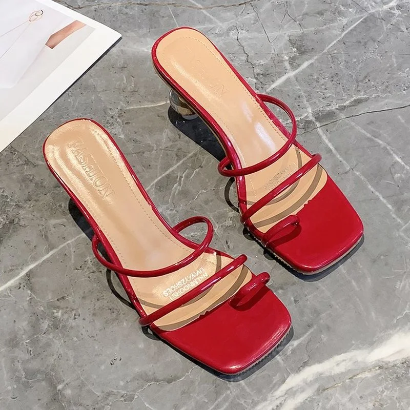 

2022 Summer Women Sandals Slides High Square Block Heel Slippers Black White Red Casual Peep Toe Outdoor Slip-on Lady Sandals 43