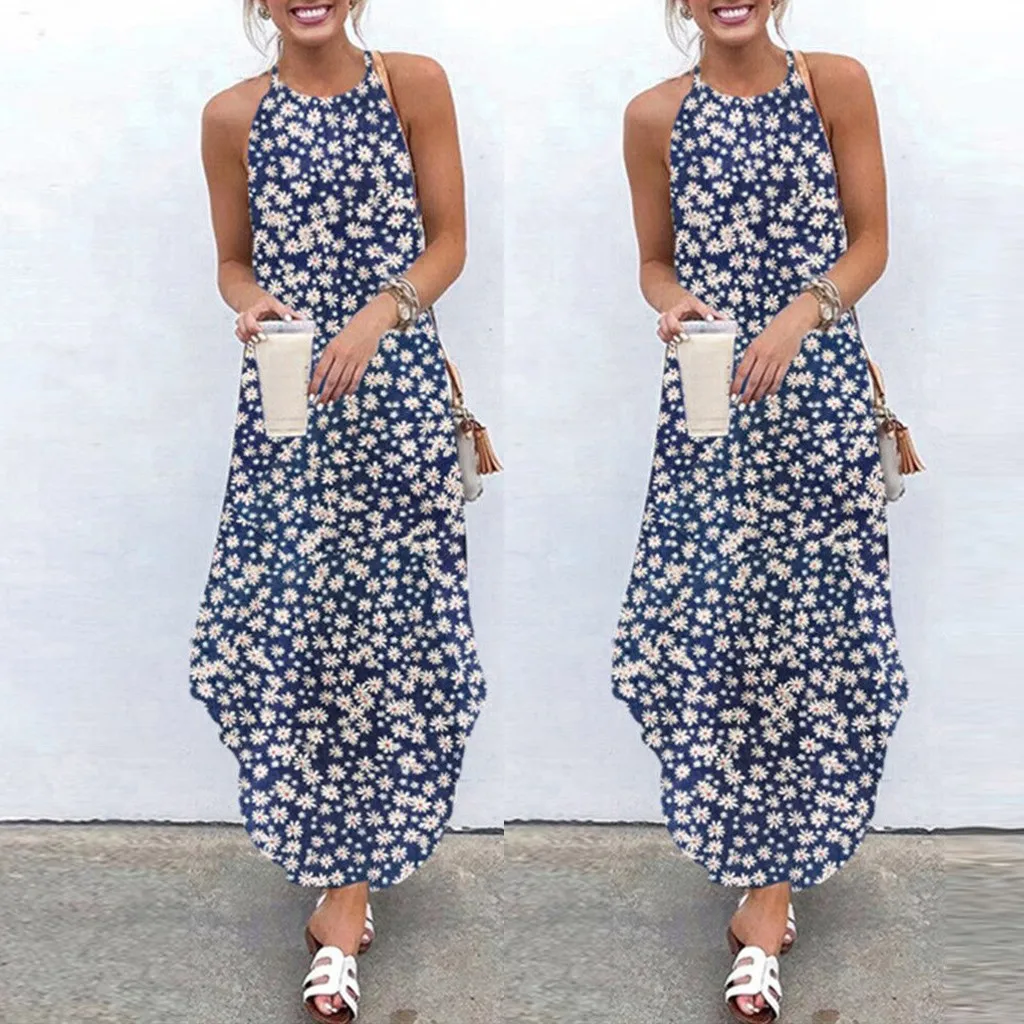 

Cotton Sundresses for Women Beach Maxi Sleeveless Women's Summer Dress Casual Long O Neck Women's Dress Dress for Women