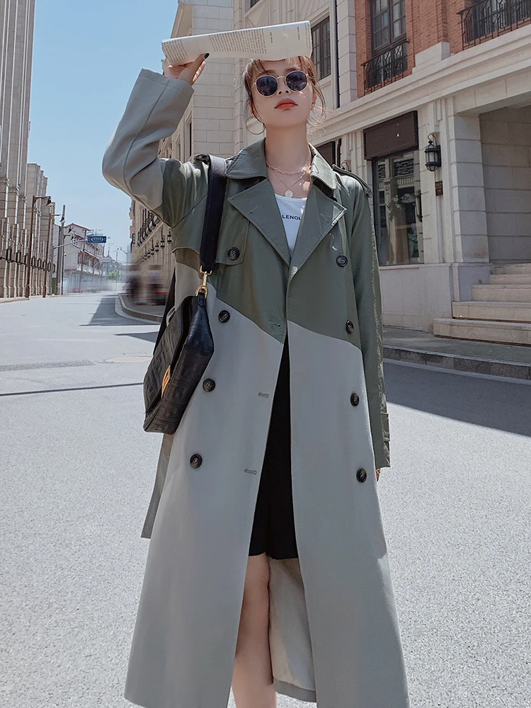 

Fall Winter Faux Leather Trench Coat For Women Russian Style Patchwork Long Raincoat Ladies Long PU Windbreaker Jacket 2023