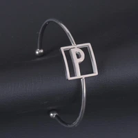 new arrive p letter stainless steel silver color name bangle