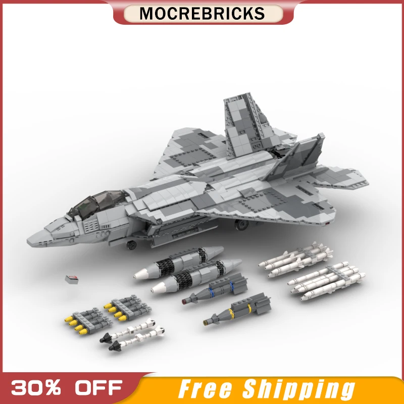 

Военная серия MOC WW2 F-22 RAPTOR 1:34 Minifig, набор строительных блоков, DIY модели, детские игрушки, рождественские подарки