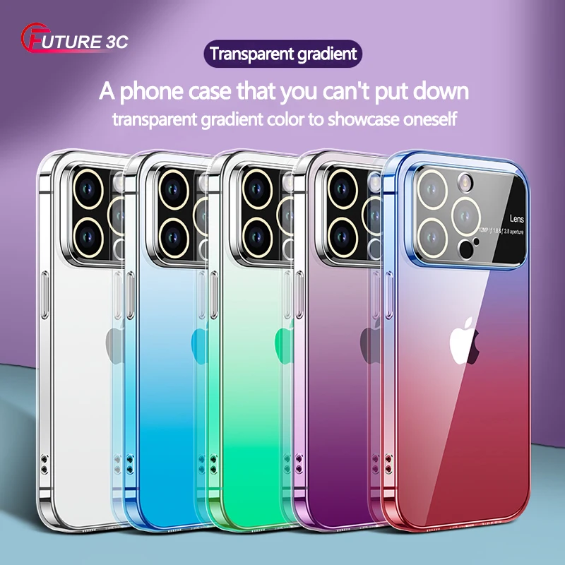 Прозрачный градиентный чехол для телефона Iphone 12 13 14 Pro Max Plus с защитой объектива, противоударный чехол для Iphon12 13 14 Promax