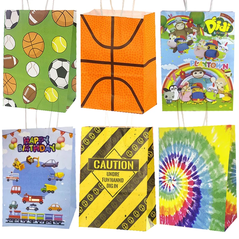 

Basketball/Football Christmas Kraft Paper Bag with Handles 15x21x8cm Festival Candy Cookie Bag Kids School Party Decor Supplies