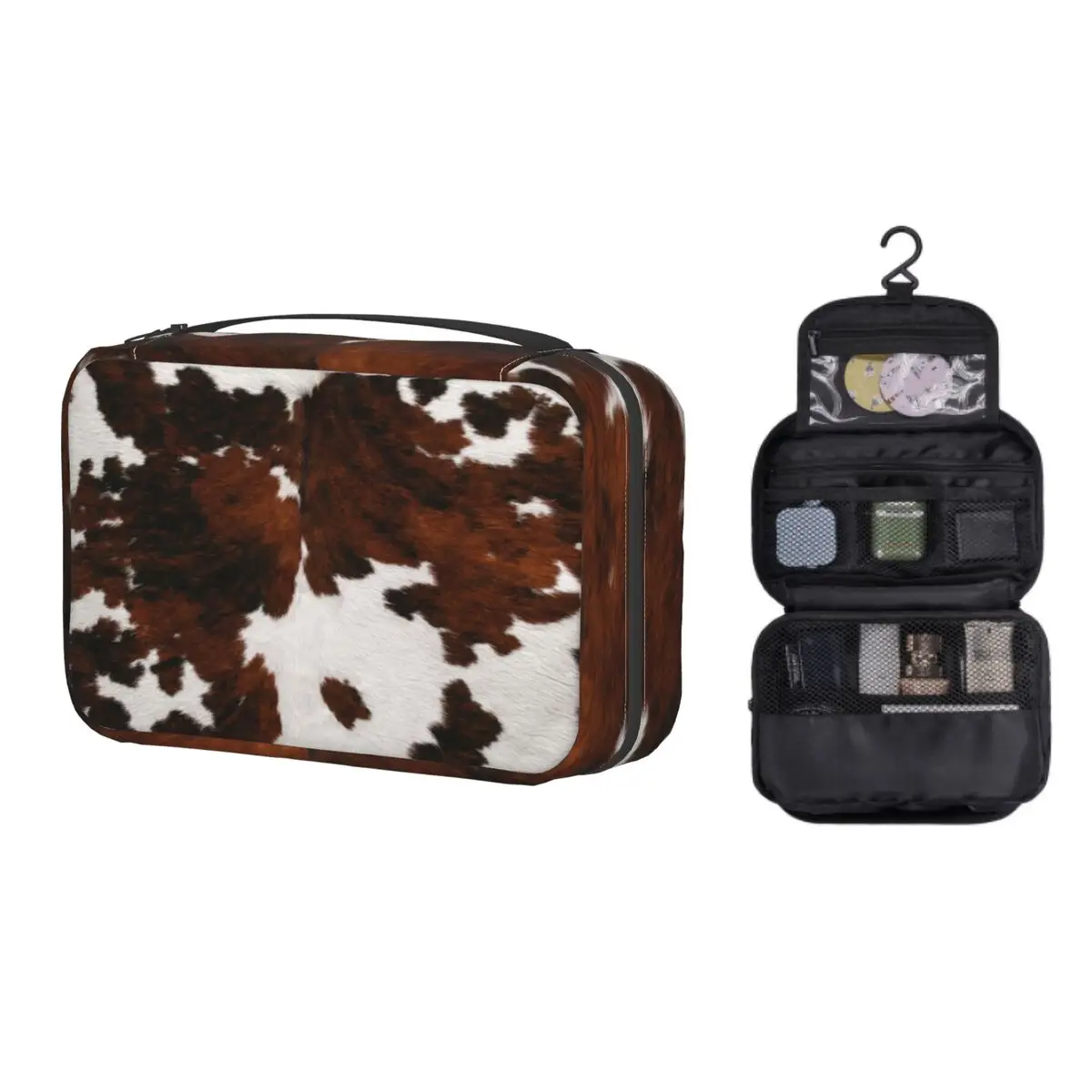 

Современная текстурная косметичка из искусственной воловьей кожи из искусственного меха, дорожный косметический Органайзер с животным уз...