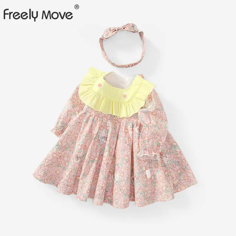 

Freely Move New Born Baby Girls Dress Autumn New Clothes Long Sleeve Floral Dresses for Baby Girls Clothing Outfit Wear Dress