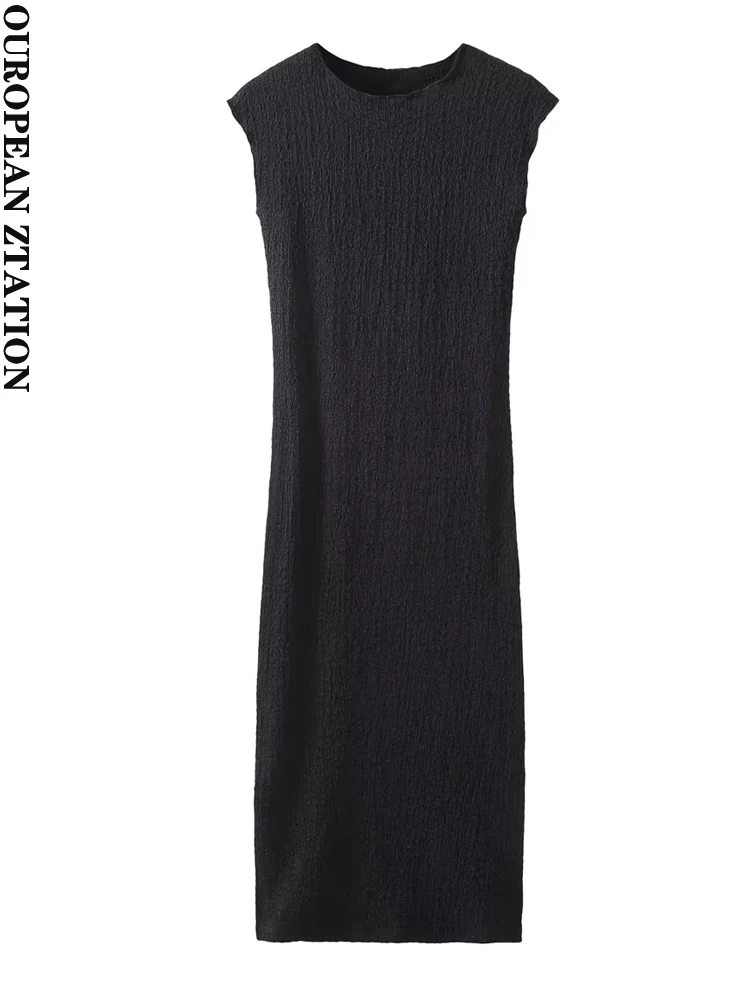 

Модное женское текстурированное платье-миди PAILETE 2023, винтажные женские платья без рукавов с круглым вырезом, vestidos mujer