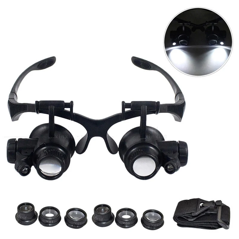 

10X/15X/20X/25X Magnifier Glasses for Watchmaker Binocular Loupe with LED Light Headband Jewelry Optical Lens Glasses Magnifier