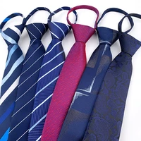 7cm zipper ties neck tie for men pre tied tie striped easy tie silk neckties mens automatic zipper tie blue lazy ties
