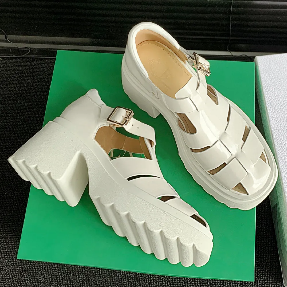 

Сандалии женские из натуральной кожи, босоножки в римском стиле с тонкими ремешками и Т-образным ремешком, летняя обувь на платформе и каблу...