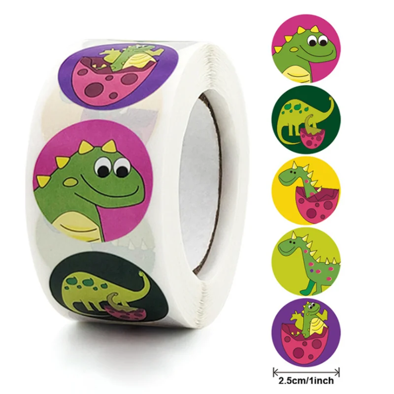 

500pcs/Roll 1inch Lovely Dinosaur Stickers Seal Labels Gift Packaging Stickers Wedding Birthday Party Offer Stationery Sticker