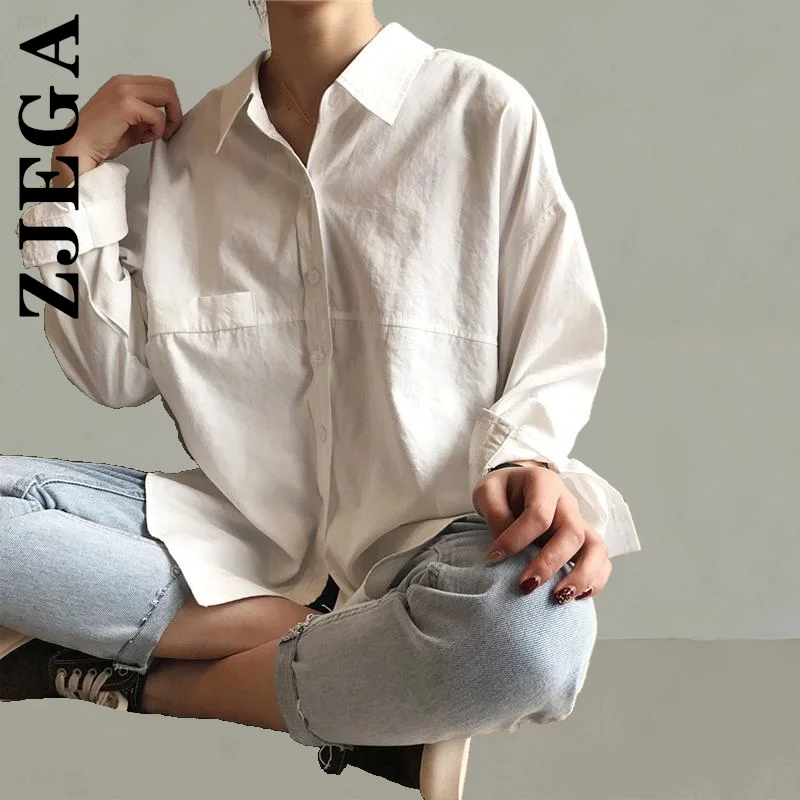 

Zjega Fashion Shirt Women Chic Womens Shirts Turn-down Collar Solid Minimalist Shirts Ladies Top Soft Sexy Streetwear Female