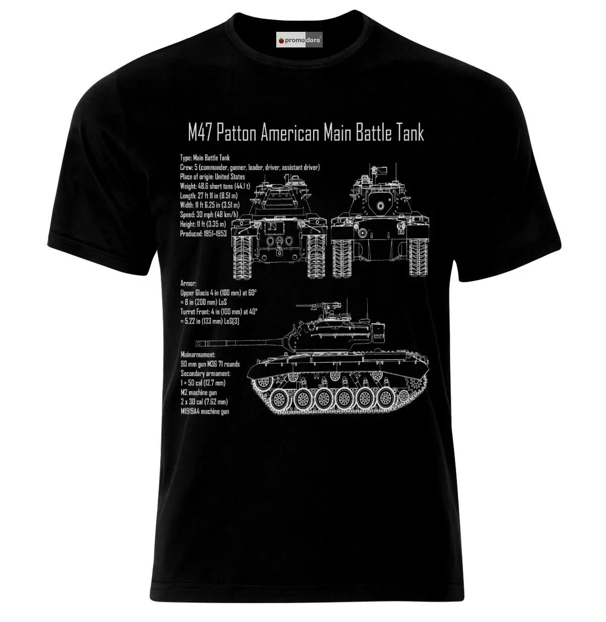 

US Army M47 Patton Tank Blueprint T-Shirt 100% Cotton O-Neck Summer Short Sleeve Casual Mens T-shirt Size S-3XL