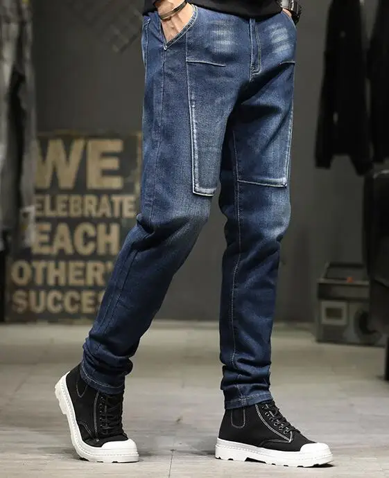 Ink Printing Jeans Straight Men's Jeans Male Hip-Hop Trousers Loose Patchwork Jeans Loose Baggy Jeans