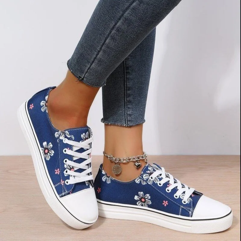 

Platform Women Canvas Shoes 2022 Fashion Flowers Casual Shoes Women Lace Up Flats Women Loafers Plus Size 42 Zapatos Mujer