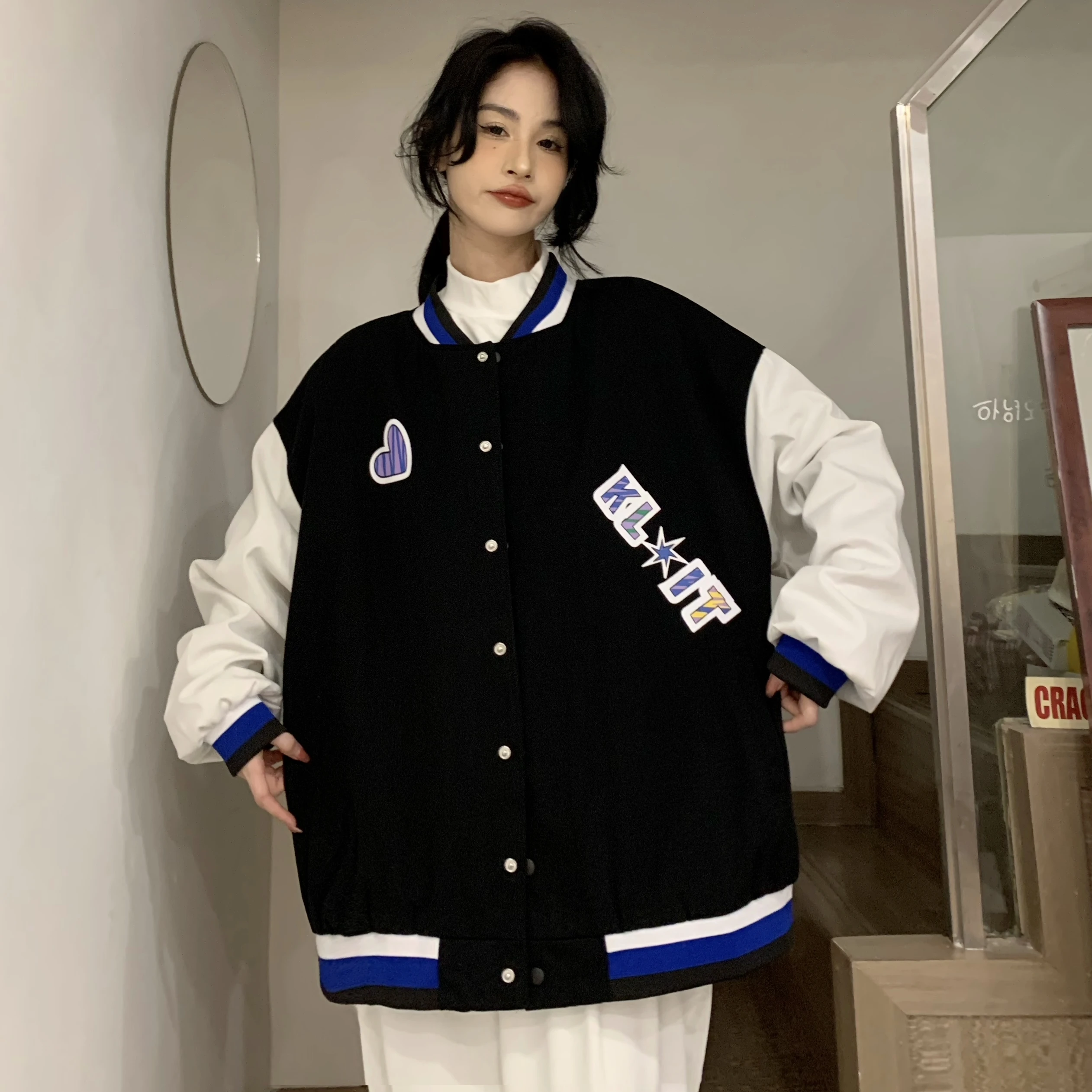 

2022 Retro Baseball Uniform Women's Spring And Autumn Street Loose Bf Style Couple Casual All-match Tooling Jacket