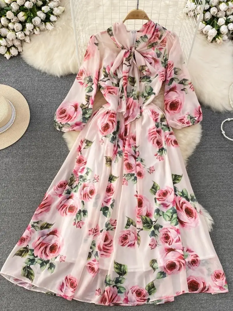 

Женское вечернее платье с длинным рукавом, с цветочным принтом