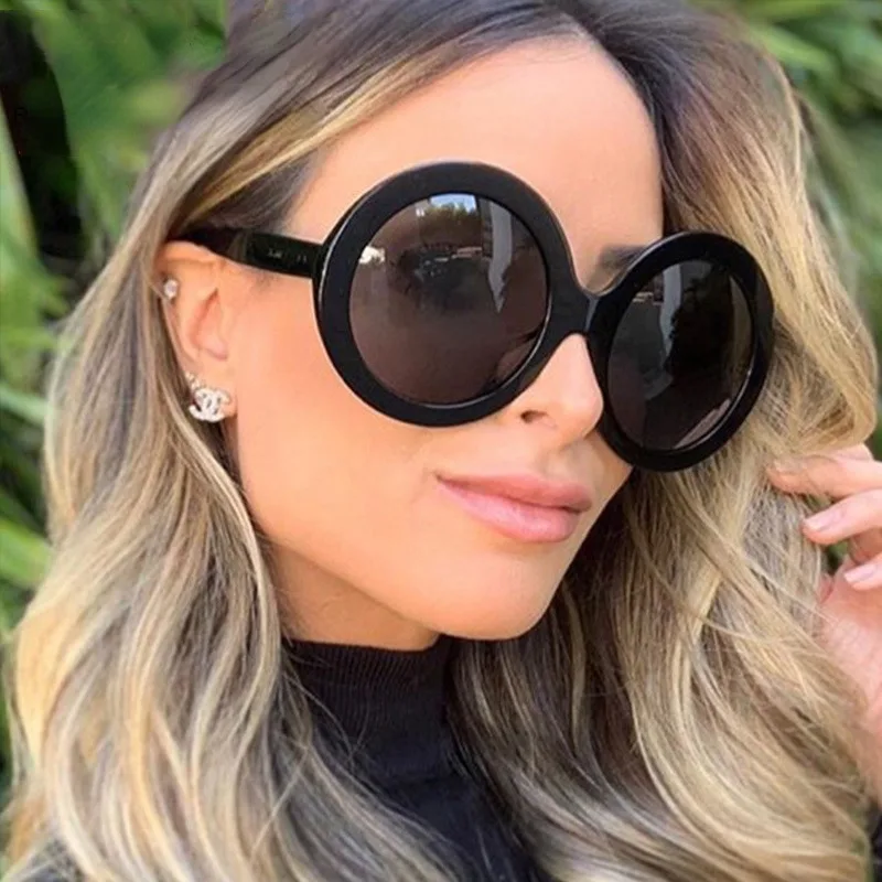 

Vintage Big Round Sunglasses Women Brown Gradient Oversized Sun Glasses Female UV400 Luxury Brand Designer Mirror Clear Shades