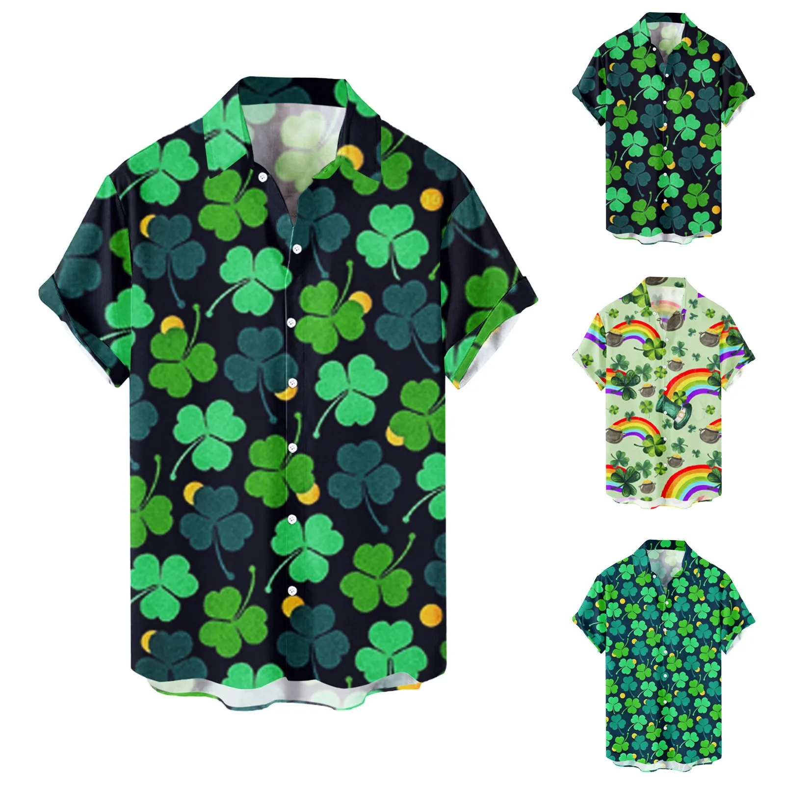 

Super Top Mens Casual St. Patricks Day Print Shirt Short Sleeve Turedown Collar Blouse Shirt Floral Long Sleeve